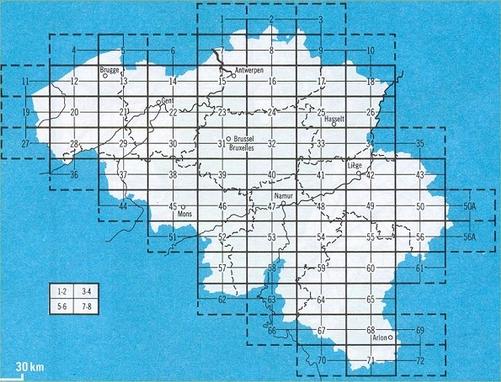 2.3. Het Vierkantennet : Zoals reeds aangehaald is de Topografische kaart een op schaal getekende weergave van een bepaald gebied op aarde.