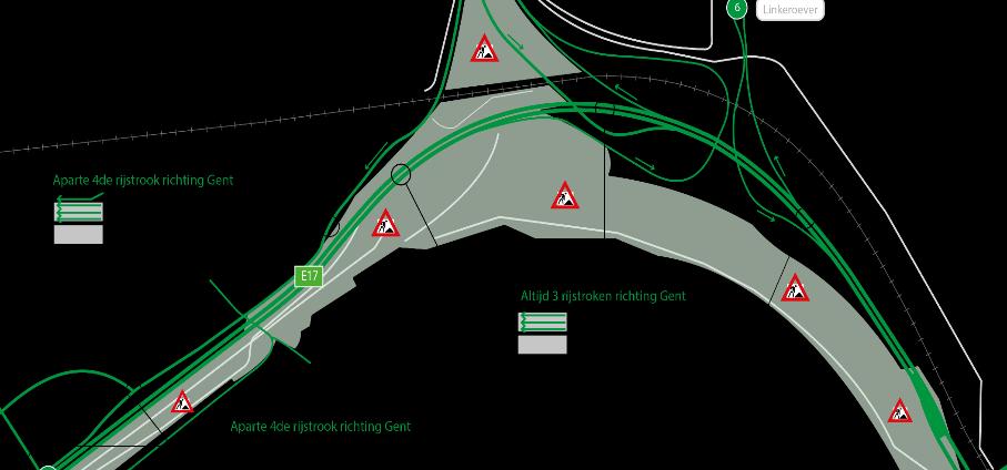 Knooppunt R1 E17 Aparte 4 de rijstrook richting Gent Doorstroming knooppunt E34 naar E17 en optimale