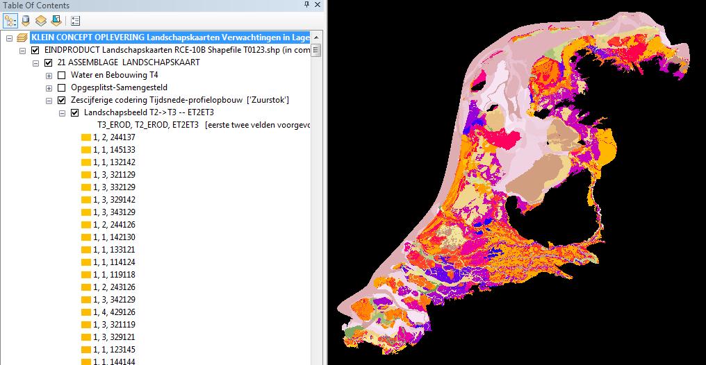 De drie- en zes-cijferige codes representeren zowel de landschapseenheden als de bijbehorende erosiestatus. De drie-cijferige code doet per tijdsnede.