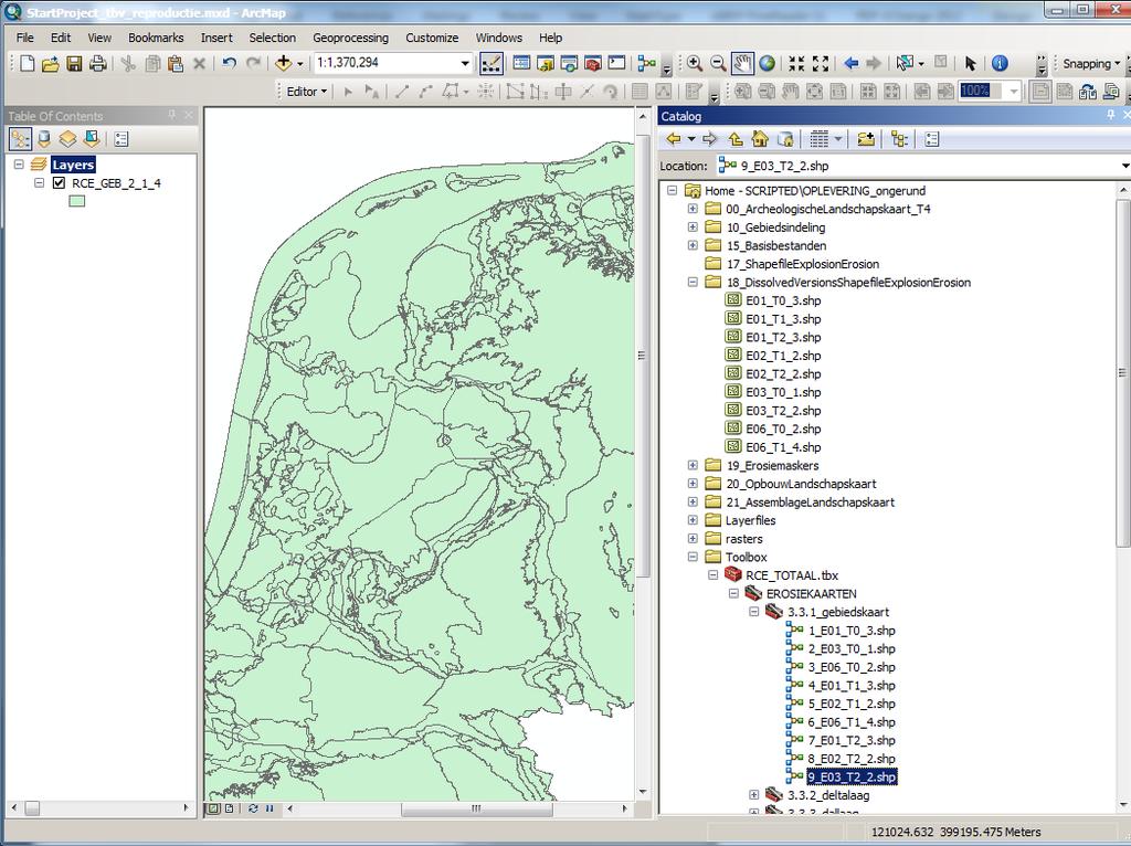 4 a) ArcMap screenshot met gebiedskaart (RCE_GEB_2_1_4) en vulling van de
