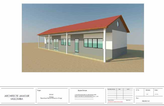 BOUW VAN HET NIEUWE SCHOOLGEBOUW School, module van drie klassen met bureau, opberghok en veranda.