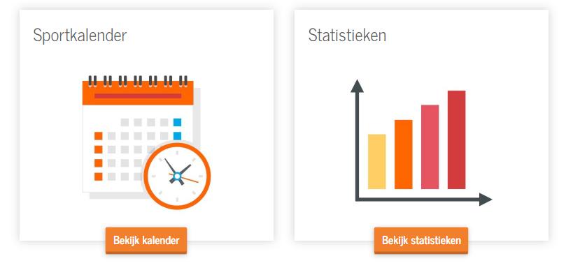 Ga dan naar de homepagina van Clubprofiel. Hier zie je in de middelste kolom twee grote vierkanten staan: Sportkalender en Statistieken.