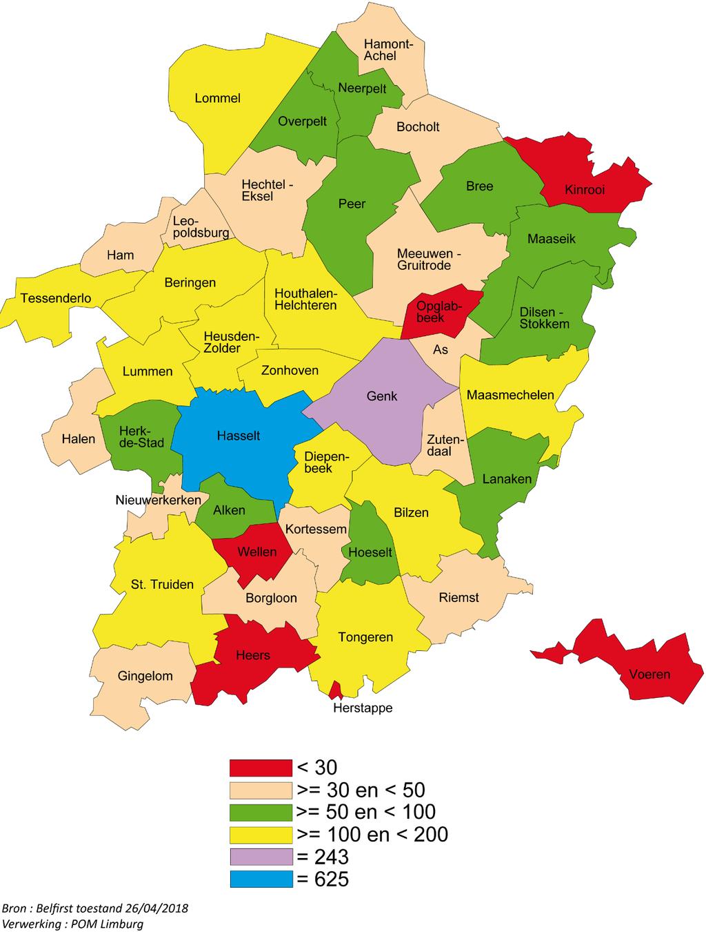 Bijlage 1 : Kaart Limburg met aantal bedrijven, incl.
