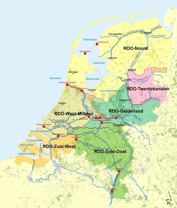 Regionaal waterbeeld Figuur 13. Nederland is ingedeeld in zes regionale droogte regio s. RDO staat voor regionaal droogte-overleg.