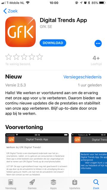 Installatie GfK Digital Trends voor ios (app versie 2.5.