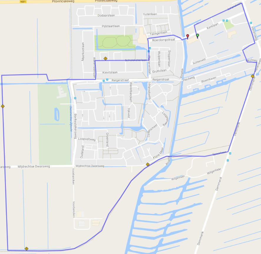 dinsdag 16 mei 2017-5 km Bel dan met: de Boei* 0 RD Over blauw/groene brug 4.4 RA Kerklaan 0.3 RD Reigerstraat (wandelpad) 4.5 RA Herenweg 0.5 LA Waterhoenlaan 4.