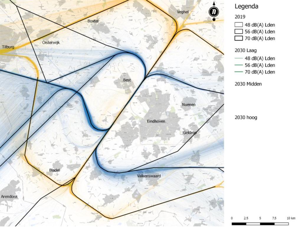 Routes en routespreiding Deze studie is gebaseerd op de huidige vliegroutes (AIP, maart 2018) voor het civiel verkeer.