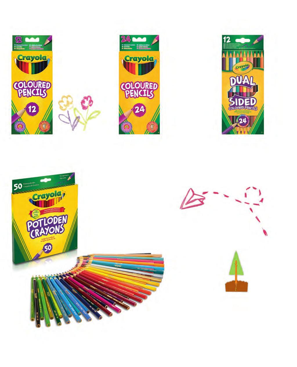 Crayola voorgeslepen kleurpotloden hebben felle en intense kleuren. Daarnaast hebben de kleurpotloden een easy- grip voor goede controle tijdens gebruik.