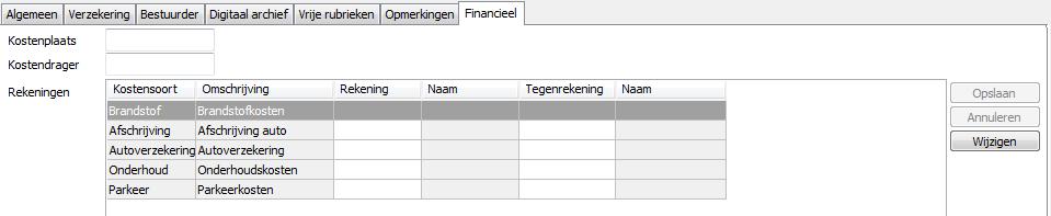 Ook kunt alle gegevens van uw wagenpark vastleggen zoals: Catalogusprijs Brandstofverbruik Tankinhoud Datum APK Verzekering Schade(s) Bestuurder(s) Vrije rubrieken, enz.