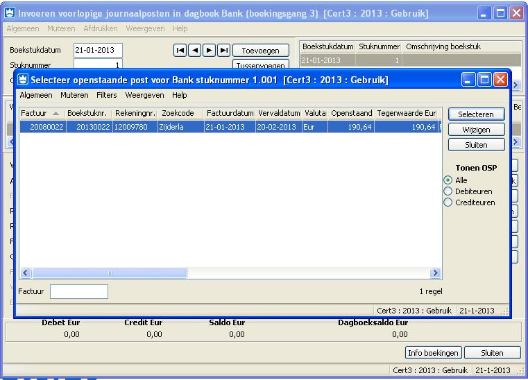 zoekvenster van de openstaande posten per debiteur/crediteur wordt nu ook