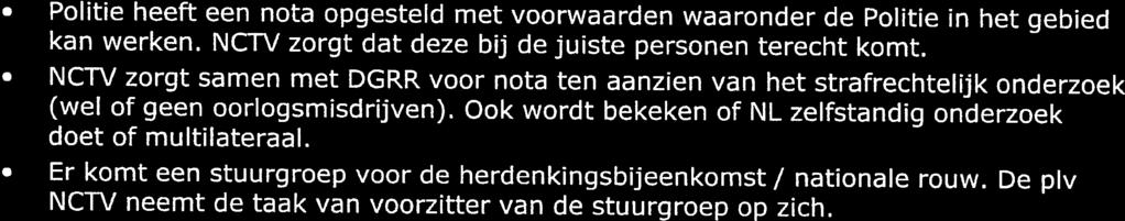 c-rr r ---- -II \J fl II.1 Besluiten ICCb Politie heeft een nota opgesteld met voorwaarden waaronder de Polïtie in het gebied kan werken. NCW zorgt dat deze bij de juiste personen terecht komt.