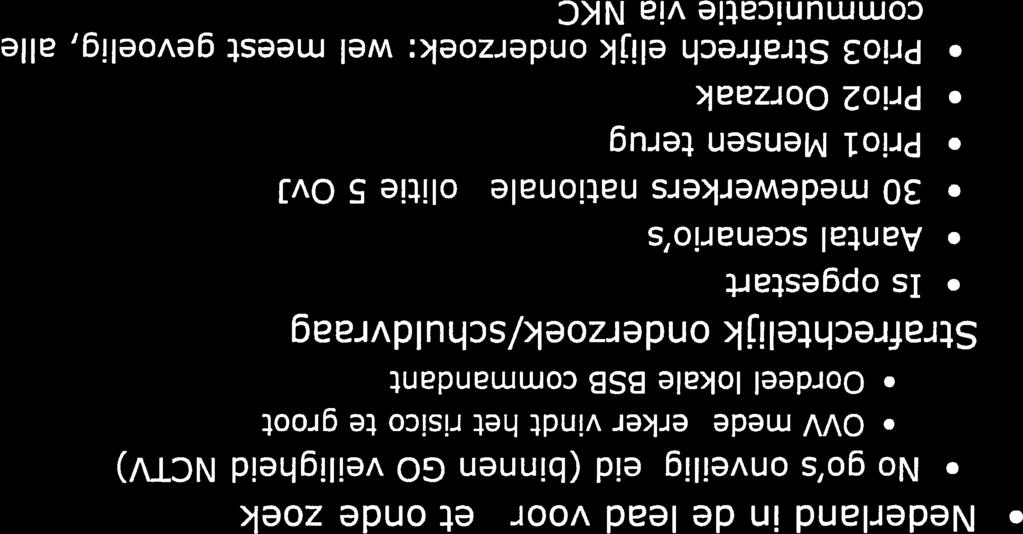 Nederland in de lead voor het onderzoek No go s onveiligheîd (binnen GO veiligheid NCW) OVV medewerker vindt het risico te groot Oordeel lokale ESE commandant Strafrechtelijk