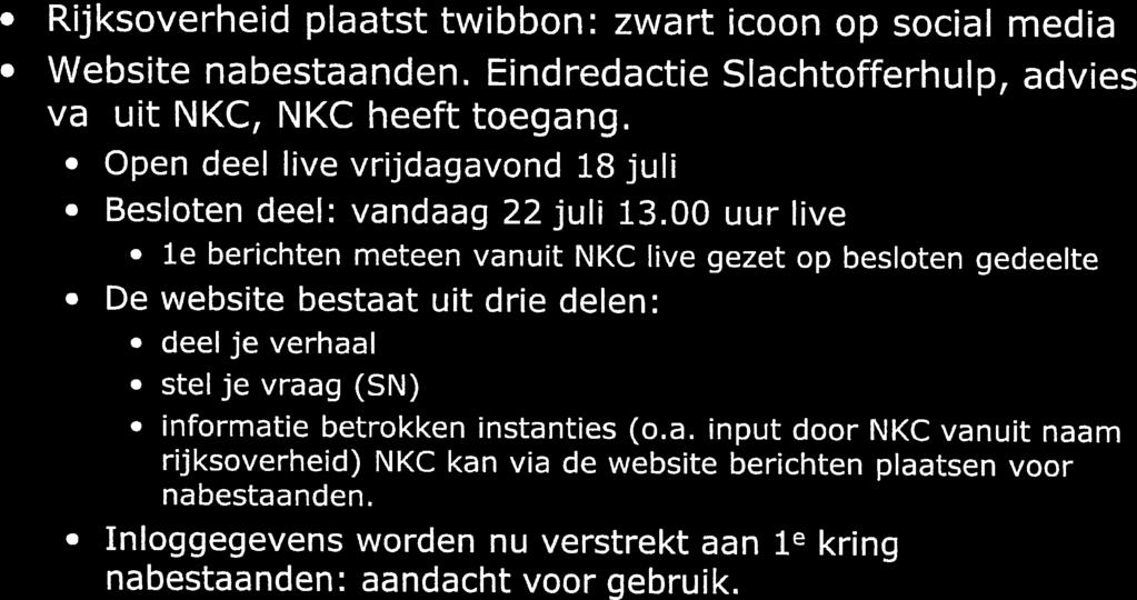 Communicatie Rijksoverheid plaatst twïbbon: zwart icoon op social media Website nabestaanden. Eindredactie Slachtofferhulp, advies vanuit NKC, NKC heeft toegang.