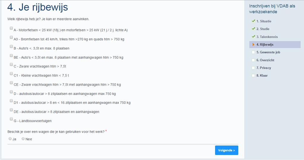 BIJLAGE 1 Bij Arbeidsregime kies je voor Deeltijds dagwerk. Je kan naast je voorkeur job nog meerdere jobs toevoegen. Je voorkeur job moet overeenstemmen met de gevolgde opleiding.