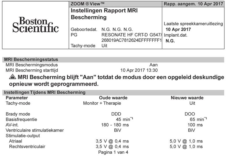 D-2 RAPPORTEN VAN DE MR VOORWAARDELIJKE DEFIBRILLATIEPROGRAMMER Figuur D 2.