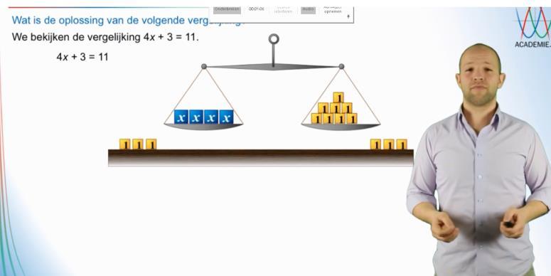 In bijlage 4 vind je een filmpje waarin een leerling uit het vijfde jaar tso leerplan c de balansmethode uitlegt bij het oplossen van lineaire vergelijkingen met één onbekende. 5.