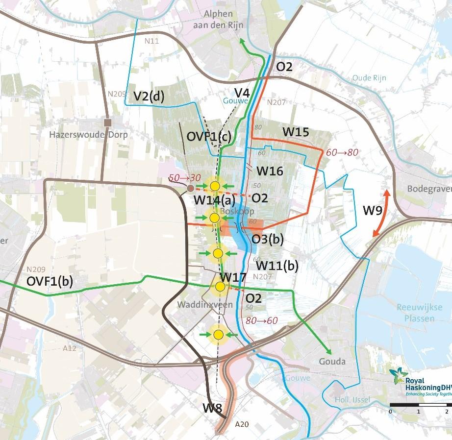 5.7 Scenario 4: Oeververbinding - Midden 5.7.1 Effecten wegverkeer Figuur 5.5 laat de effecten zien voor het wegverkeer.