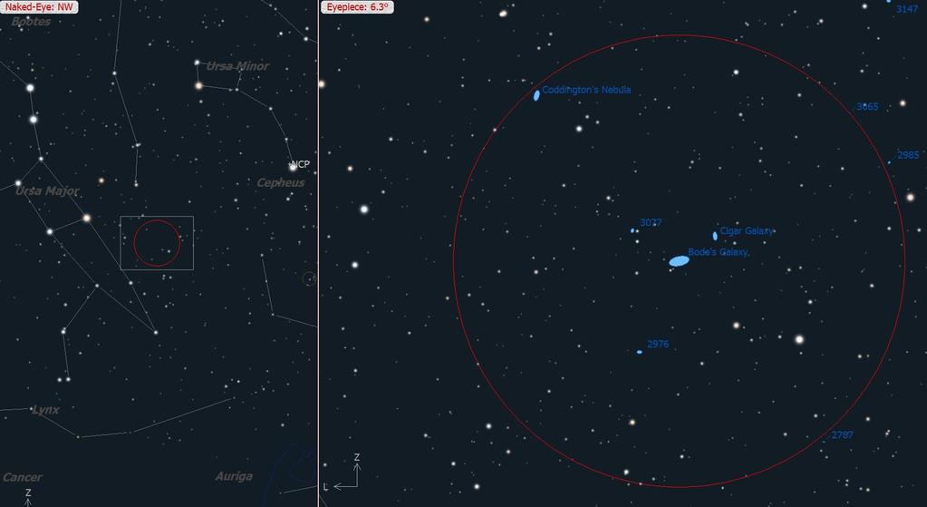 Sterrenstelsels M 81 en M82 in Uma Beide zijn goed te zien.