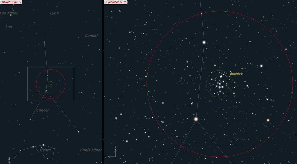 M44: Praesape of het Beehive cluster in Cancer Meer dan 20 sterren zijn helderder dan magnitude 8.