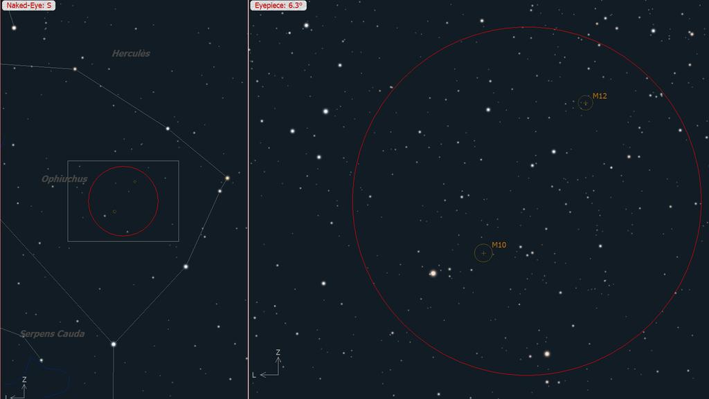 M10 en M12 in Ophiuchus Twee mooie, heldere bolhopen Niet op te lossen met een verrekijker.