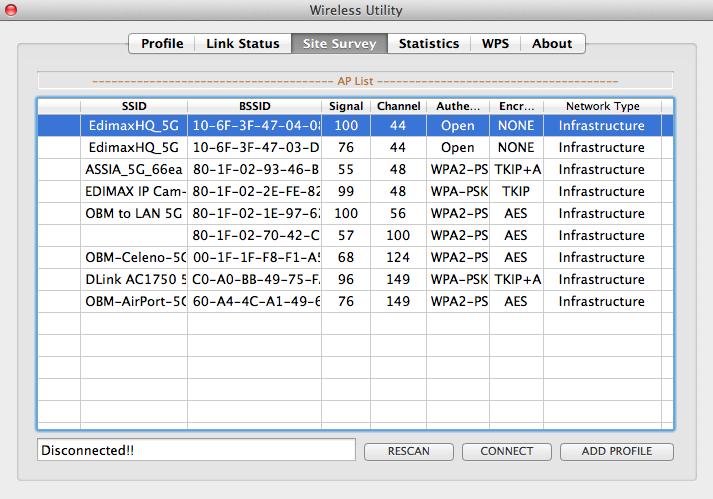 Nadat uw systeem opnieuw is opgestart opent de draadloze utility software automatisch, zoals hieronder aangegeven.