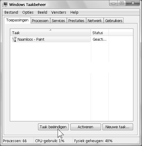 Rechtsklik op de taakbalk U ziet de programma s die u heeft gestart: Klik, indien nodig, op tabblad Paint wordt nu gesloten.