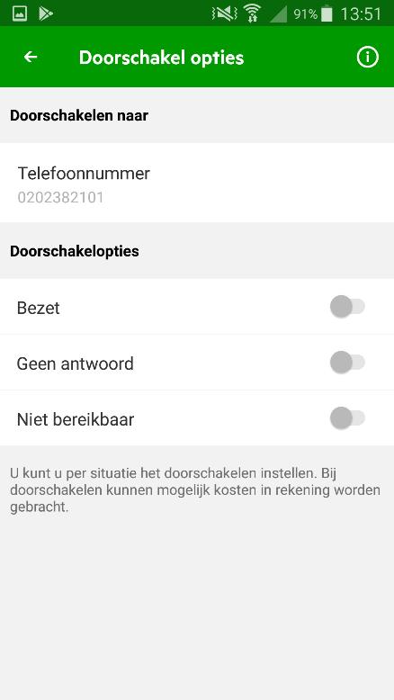 5.1.3. DOORSCHAKELOPTIES BEZET Indien het toestel in gesprek is, kan er na x aantal keren overgaan worden doorgeschakeld naar een ander telefoonnummer.