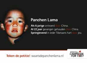 voor de al meer dan 22 jaar vermiste Panchen Lama. In de petitie wordt opgeroepen informatie vrij te geven over de verblijfplaats en het welzijn van de Panchen Lama en hem onmiddellijk vrij te laten.