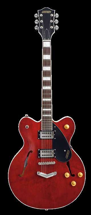 test >> GRETSCH G2622 vergelijking met een Les Paul, maar met zijn relatief lichte gewicht hangt hij goed aan de gitaarband.