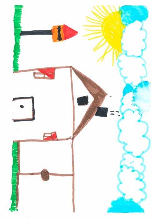 Tekening Een elfjarig meisje tekent als droomhuis een huis met een brievenbus en een schuur.