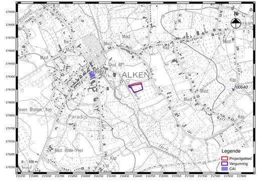 Archeologienota:HetarcheologischvooronderzoekaandeAlkerstraatteAlken Fig.1.22:UittrekseluitdeCAImetsitueringvanhetprojectgebied 18. 1.2.3.