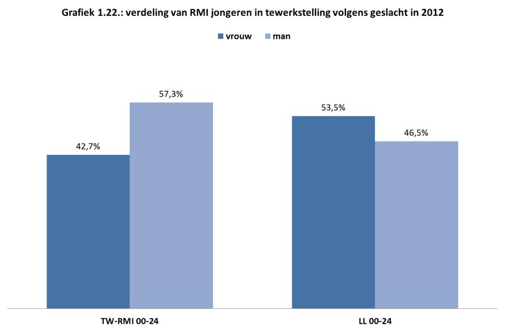 1.3.2 Profiel van de tewerkgestelde leefloon jongeren Het aantal tewerkgestelde jongeren is relatief stabiel sinds 2005.