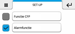 SET-UP INGANG INSTELLEN CONFIGURATIES RESETTEN SET-UP Er kunnen twee verschillende functies worden toegewezen aan de ingang CFP-CFP op het aansluitblok van de muurplaat:. ETAGEBEL (CFP).