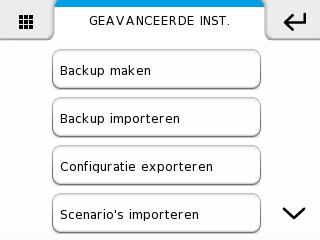 SET-UP IMPORTEREN / EXPORTEREN Met deze functie kunnen alle instellingen voor gebruikers, videofonie, huisautomatisering en het alarmsysteem worden opgeslagen.