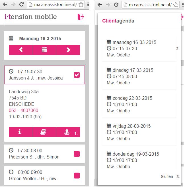 Afbeelding 4 Cliëntagenda (afbeelding 4) 1. Druk op het 'huisartsje'. 2. De cliëntagenda toont de geplande afspraken van één volledige week (van bijvoorbeeld maandag tot en met maandag).