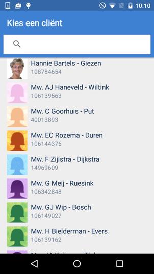 Ons Dossier app - Cliëntoverzicht Lijst met cliënten Bij het openen van de app krijg je het overzicht van cliënten te zien.