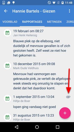 Ons Dossier app - Rapportages In het tabblad Rapportages kun je door de rapportages van de cliënt heen scrollen en nieuwe rapportages maken die niet gekoppeld zijn aan een doel in het zorgplan.