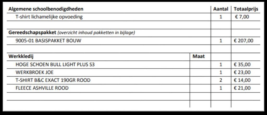 Onze school maakt gebruik van een webapplicatie voor het verkopen van schoolbenodigdheden, gereedschappen en werkkledij.