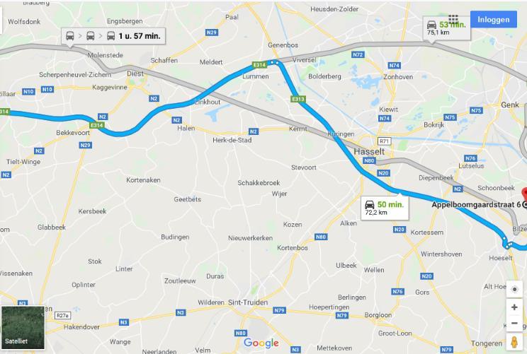 Routebeschrijving We vertrekken vanaf de E314 te Aarschot naar de Appelboomgaardstraat 6 in Munsterbilzen. De rit zal ongeveer een uurtje duren.