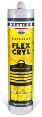 Zettex Flexcryl Exterior Hoge kwaliteit acrylaatkit die overschilderbaar is met all verfsystemen. Met dit product voorkomt u scheuren en verkleuring. Is direct overschilderbaar. No crack system.