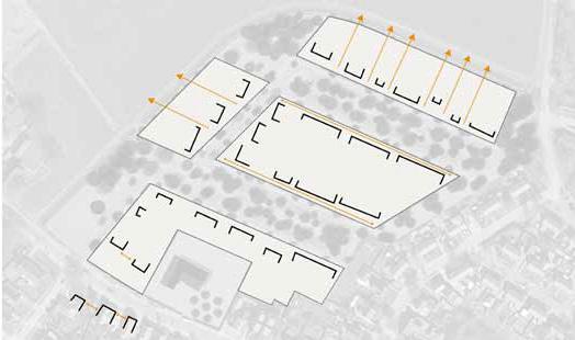 KORRELGROOTTE EN VOLUME Het plan bestaat uit grondgebonden woningen van maximaal twee lagen met een kap. Langs de beek is er een kleine korrelgrootte van vrijstaande en twee-ondereenkapwoningen.