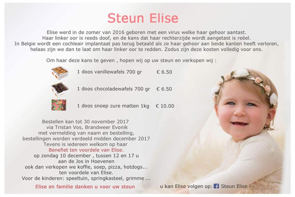 Wegens succes goede doel ritten We organiseren ook een benefietrit ten voordele van Steun Elise.