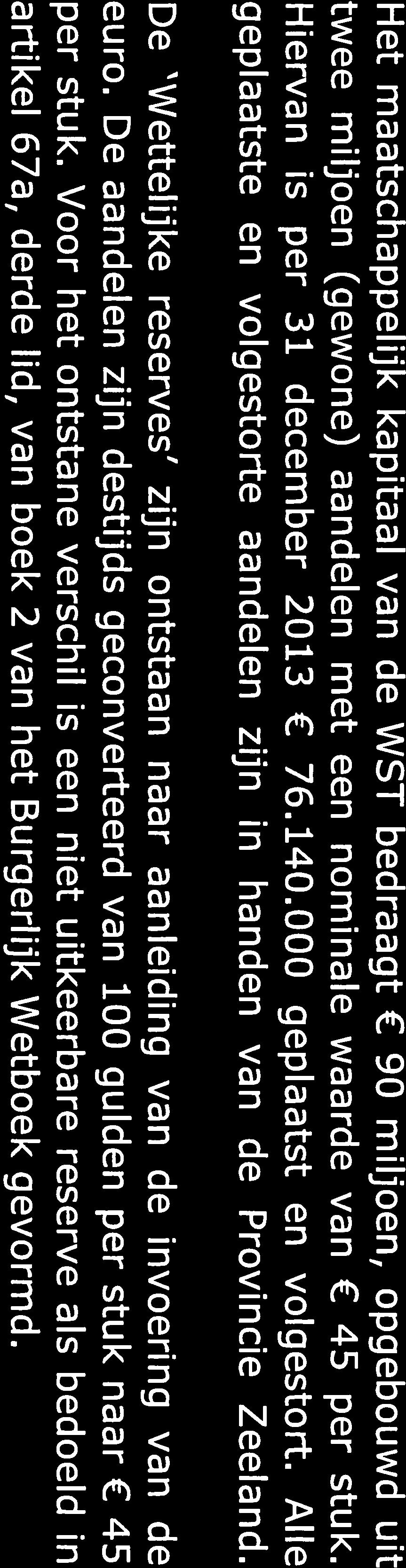 11.2.3 Eigen vermogen Het maatschappelijk kapitaal van de WST bedraagt 90 miljoen, opgebouwd uit twee miljoen (gewone) aandelen met een nominale waarde van 45 per stuk.