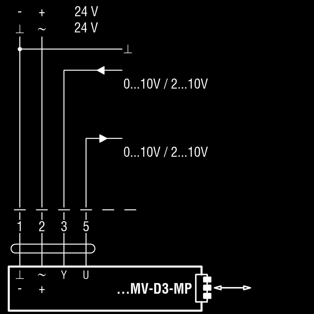 Installatieschema's Schakelschema regelaar elektrisch (standaard) Compactregelaar van Belimo: LMV-D3-MP / NMV-D3-MP VAV met
