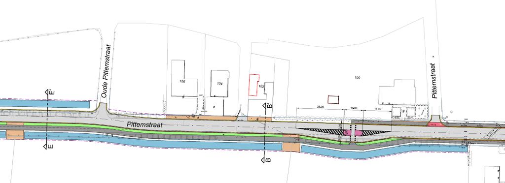 De oversteek gebeurt volgens een klassieke inrichting, en maakt zo ook de analogie met de soortgelijke poorteffecten op de andere fietspad-tracés binnen de gemeente.