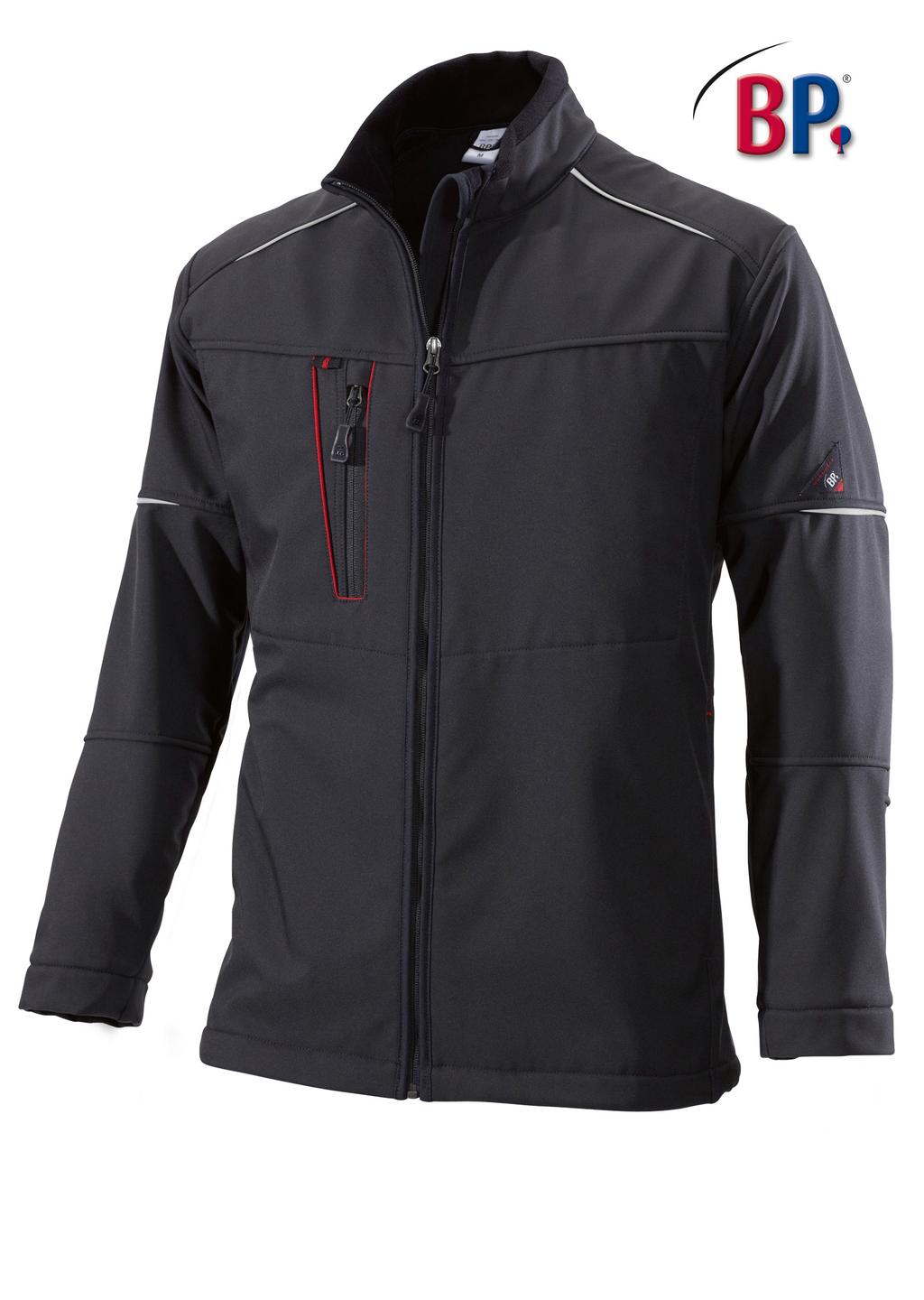 InMotion Kenmerken Softshell Opstaande kraag. - 1 borstzak met ritssluiting. - 2 zijzakken met ritssluiting. - 3 binnenzakken. Ritssluiting aan de voorkant met fleece kinbescherming.