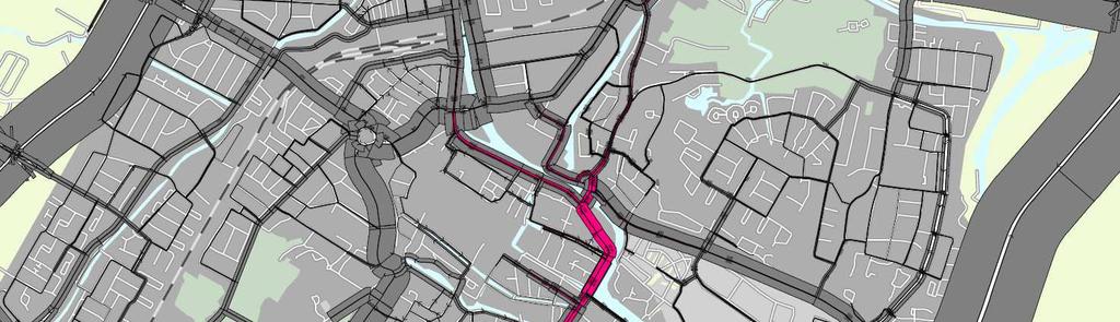 nr. wegvak richting 2014 plansituatie (tweerichtingsverkeer zonder gewijzigde inrichting) 2014 plansituatie (tweerichtingsverkeer met gewijzigde inrichting fietsstraat) 2014 verschil 11 Friesebrug