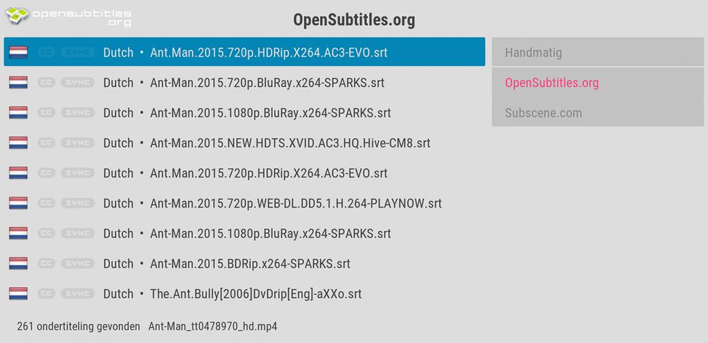 Wacht tot de lijst geladen is en selecteer dan een van de beschikbare ondertitels.