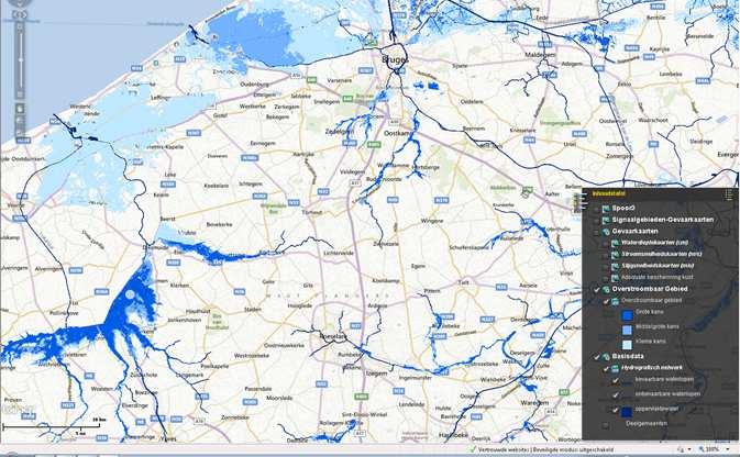 hoge kans op overstroming Voor 1033 km bevaarbare waterloop & 2876 km onbevaarbare