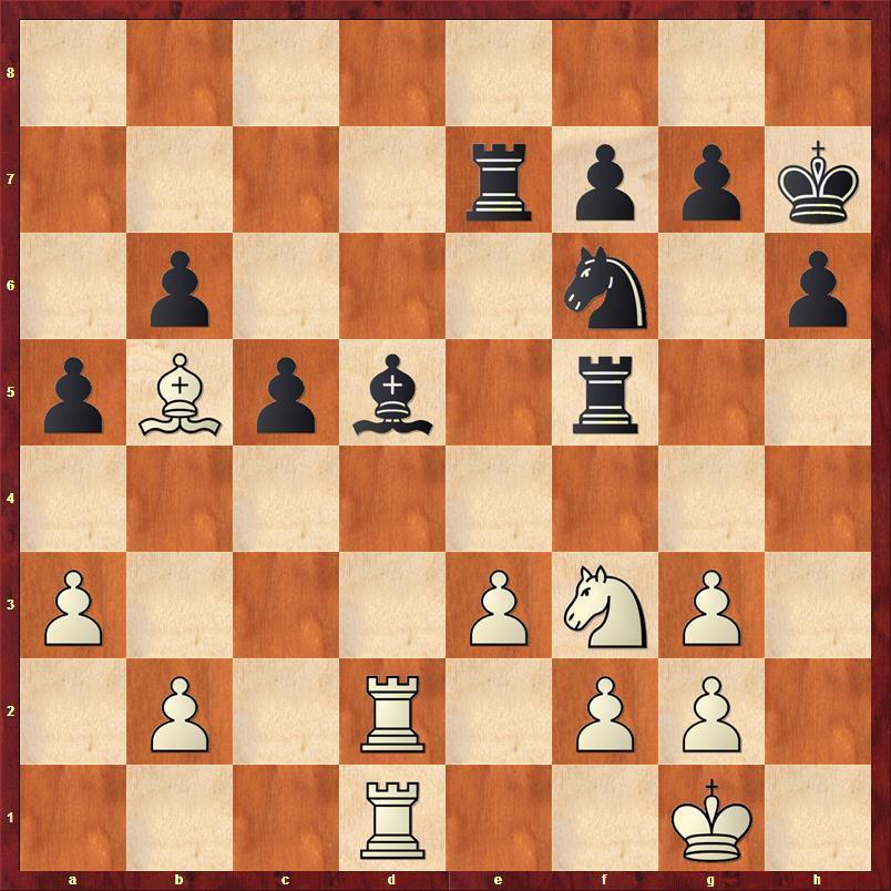Lb5 Txd1 29. Txd1. 27. Lb5! Kg8 27 g6 28. Le2 Tf5 29. b4. 28. Td2 Tf5 Rebel speelt hier liever Kh7. 28 Kh7 29. e4 Pxe4 30. Txd5 Txd5 31. Lc6. 29. Ph4 Rebel vindt de volgende variant iets beter: 29.